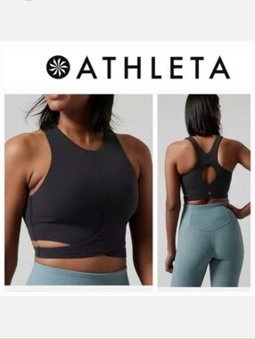 Athleta Conscious Cut Out Crop Top D-DD Sports Bra Black Sz M NWT